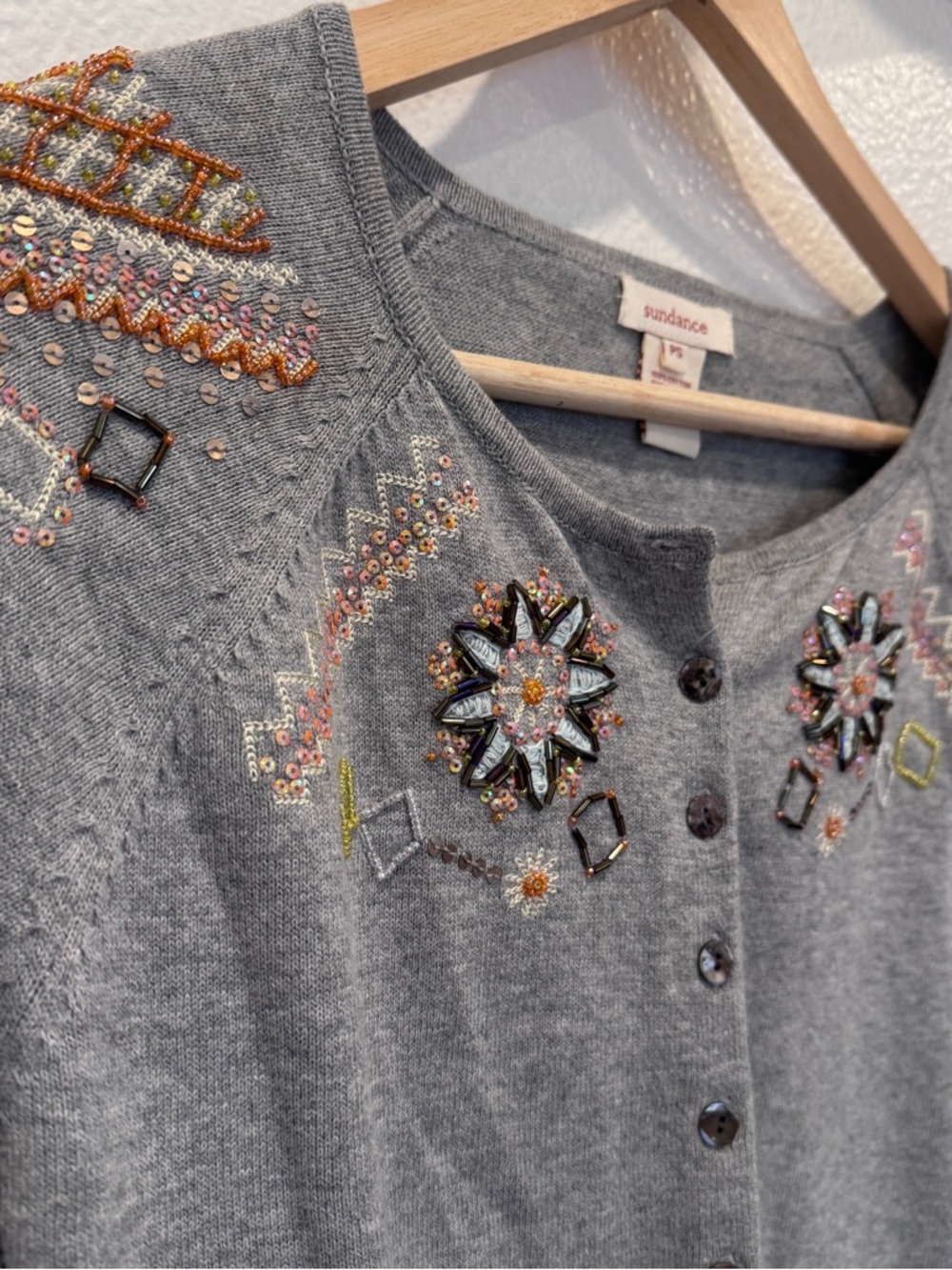 Sundance Catalog Boho Beaded Cotton Cardigan Sweater Statement